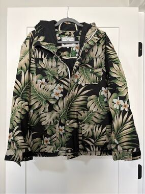 Penfield Black Tropical Leaf Hooded Rain Coat Jacket